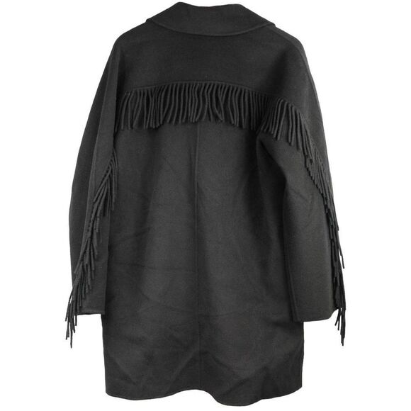 Marella Double Breasted Fringe Wool Blend Coat Black Size 12 - Picture 10 of 15